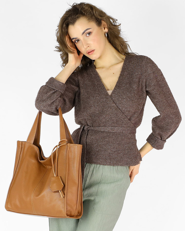 Modna torebka damska skórzany shopper bag - MARCO MAZZINI Portofino Max camel