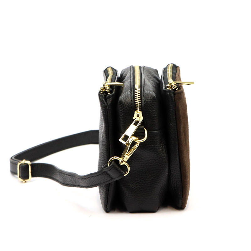 Luka damska listonoszka skóra naturalna zamszowe elementy trzykomorowa