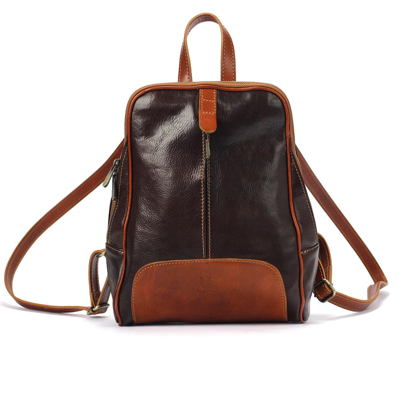 Florence Miejski Damski plecak skóra naturalna z kieszeniami na suwak