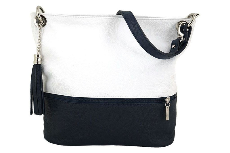 Skórzana torebka worek - Granatowo-czarna