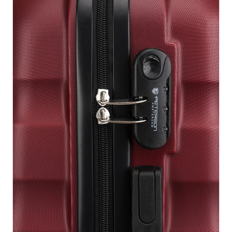 Bordowa walizka z tworzywa ABS+ wyposażona w szyfrowany zamek - Peterson
