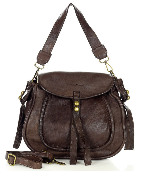 Marco Mazzini Torebka classic saddle bag ze skóry naturalnej na ramie ciemny brąz caffe