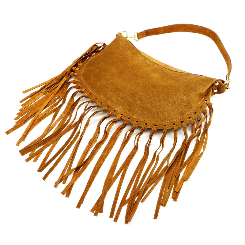 Luka Zamszowa damska listonoszka skórzana z frędzlami torebka na ramię