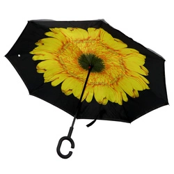 Damski parasol długi automatyczny z rączką i kwiatem wewnętrz Yili 