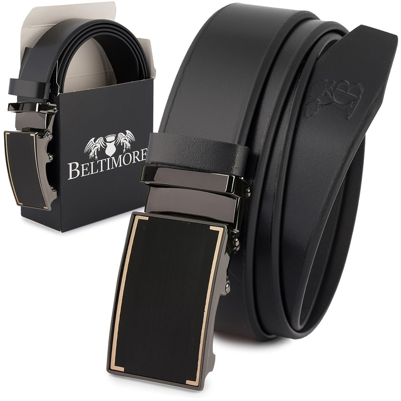 Pasek męski skórzany klamra automat czarny Beltimore A08 : Kolory - czarny, Rozmiar pasków - r.115-130 cm