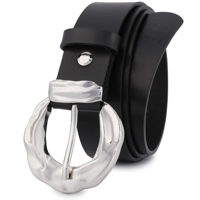 Skórzany pasek damski do spodni sukienki czarna skóra nat 3 cm Beltimore D95 : Kolory - czarny