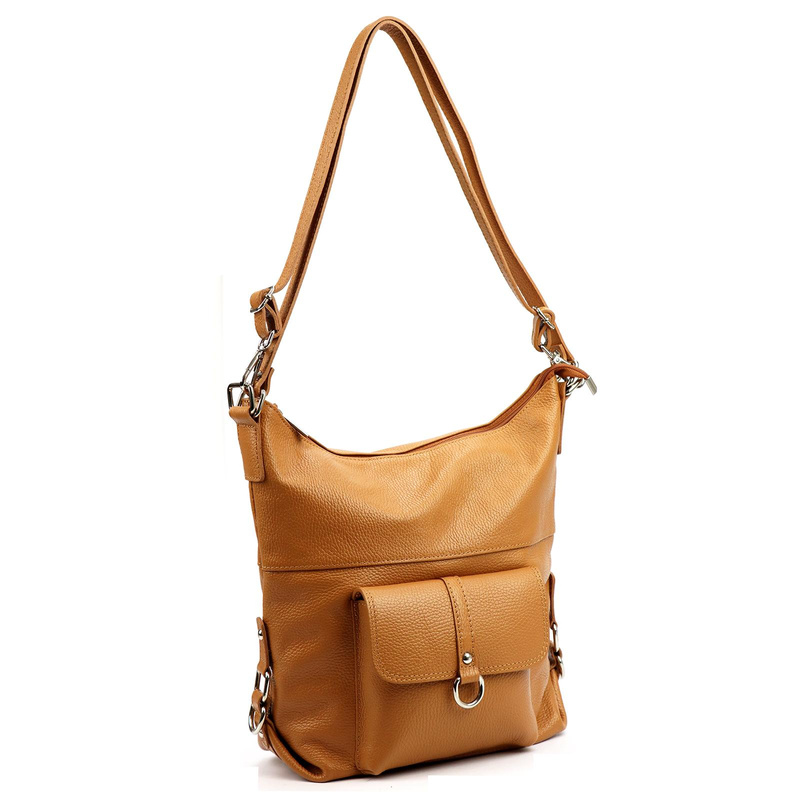 Duża elegancka damska skórzana torebka na ramię z kieszeniami PATRIZIA