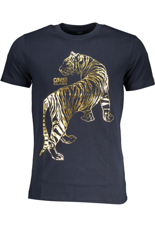 NIEBIESKI T-SHIRT MĘSKI Z KRÓTKIM RĘKAWEM KLASY CAVALLI