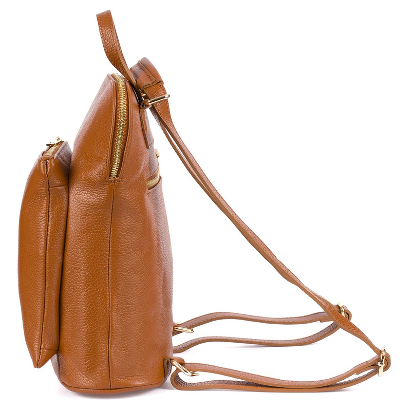 Skórzany plecak damski torba 2w1 elegancki A4 włoski pojemny camel Vera Pelle S40