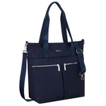 Granatowa, jednokomorowa shopperka damska z poliestru wyposażona w dopinany, regulowany pasek - Peterson