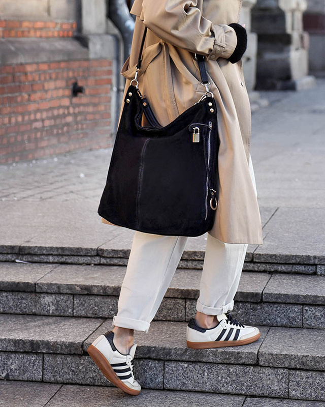 Torebka skórzana ponadczasowy design worek na ramię XL hobo leather bag - MARCO MAZZINI nubuk czarny