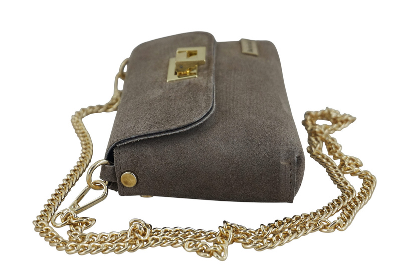 Zamszowa kopertówka na łańcuszku Barberinis - Beżowa ciemna