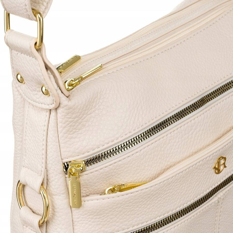 Damska listonoszka ze skóry ekologicznej w beżowym kolorze na długim pasku - Rovicky