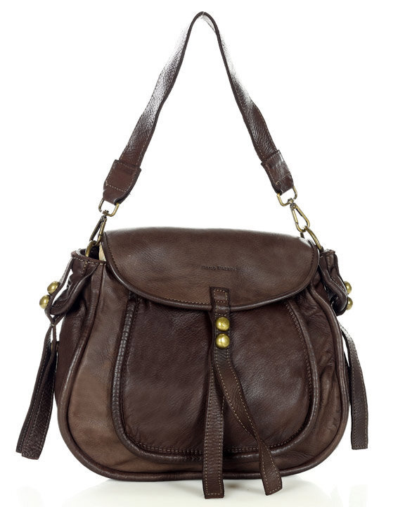 Marco Mazzini Torebka classic saddle bag ze skóry naturalnej na ramie ciemny brąz caffe