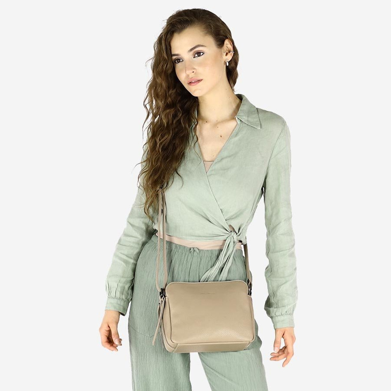 Torebka skórzana crossbody listonoszka dwie komory - MARCO MAZZINI beż cappuccino