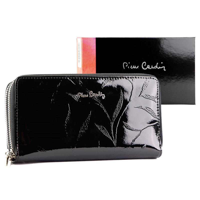 Pierre Cardin duży damski portfel skóra naturalna lakierowana roślinny wzór