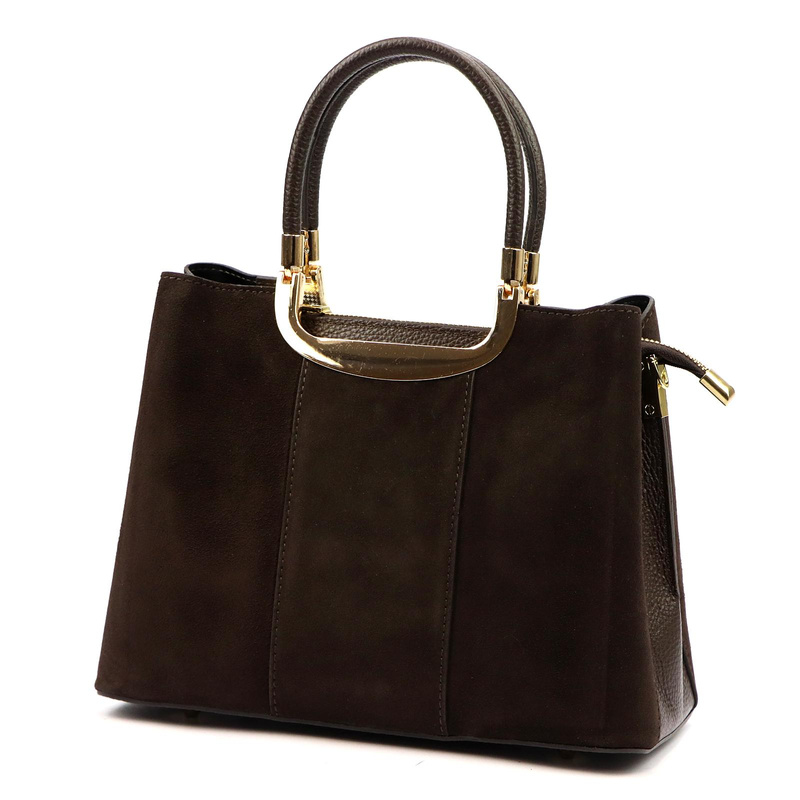 Vera Pelle damski skórzany kuferek torebka do ręki z paskiem i organizerem