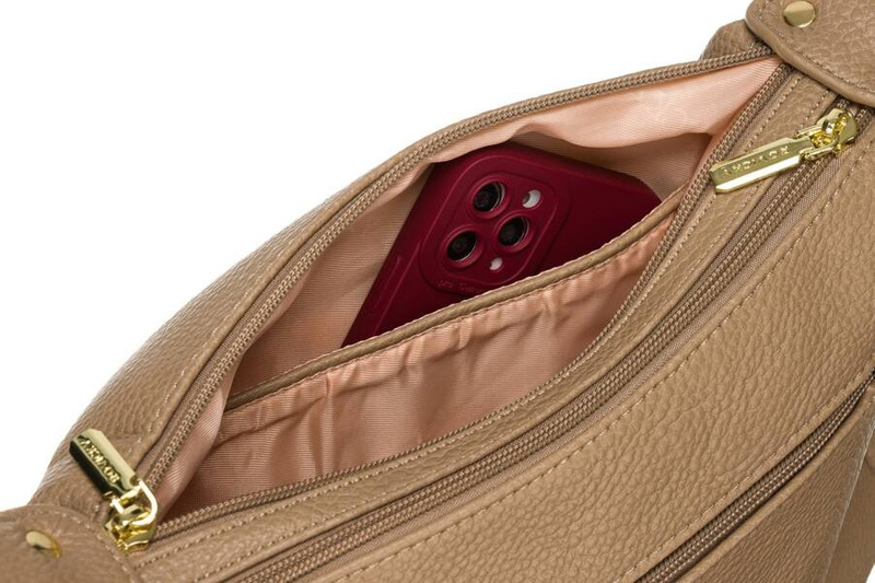 Damska listonoszka ze skóry ekologicznej w beżowym kolorze na długim pasku - Rovicky