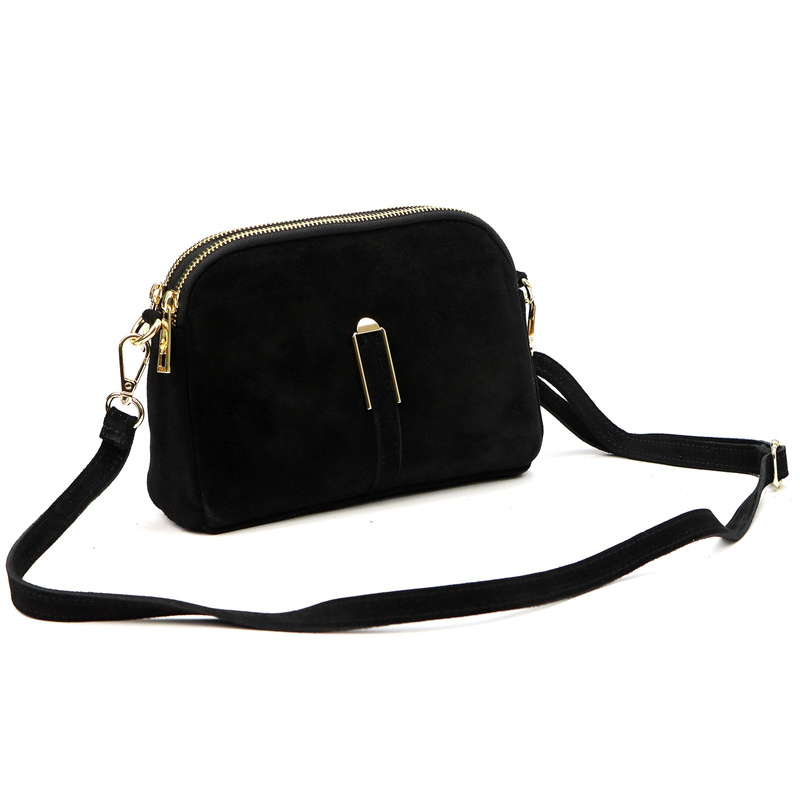 Dwukomorowa damska listonoszka skórzana zamszowa torebka na ramię Luka