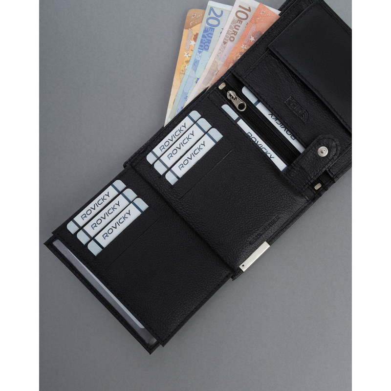 Duży, skórzany portfel męski w czarnym kolorze bez zapięcia zewnętrznego - 4U Cavaldi