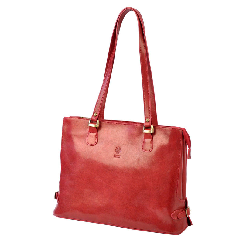 Skórzana elegancka shopperbag pojemna na ramię z kieszeniami Florence