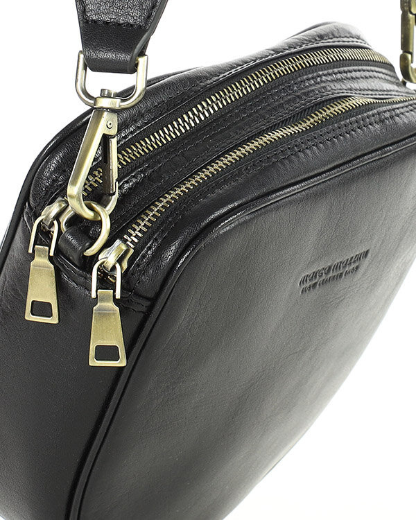 Torba skórzana na dwa zamki crossbody camera bag - MARCO MAZZINI czarny