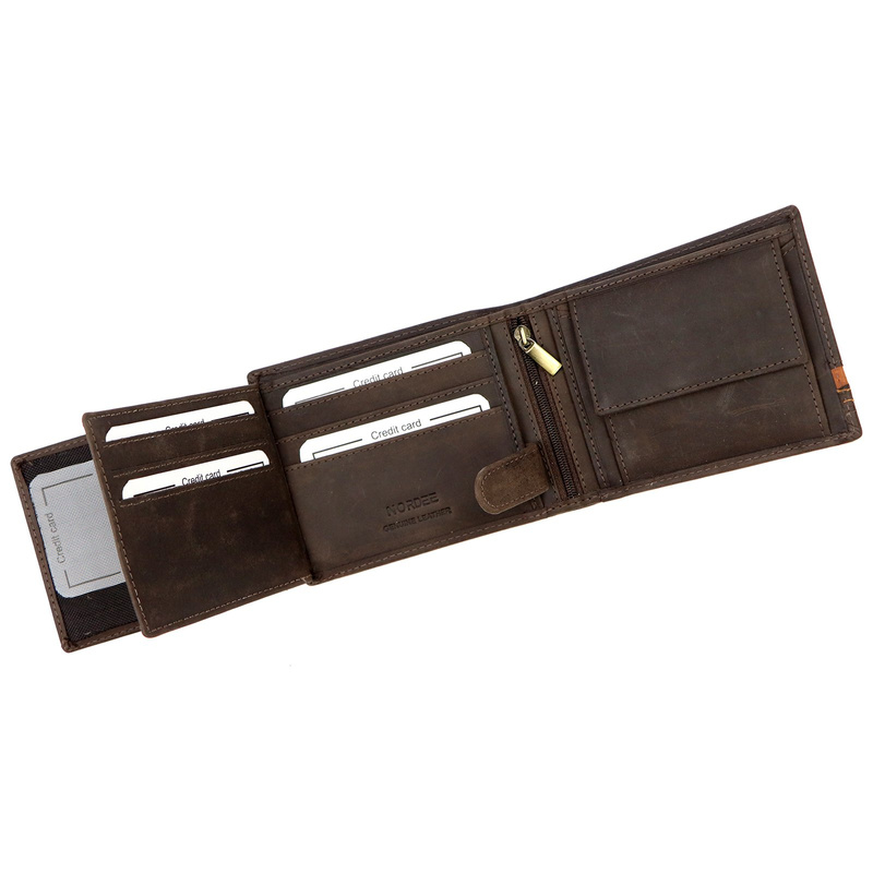 Nordee męski poziomy portfel skóra naturalna kompaktowy i pojemny