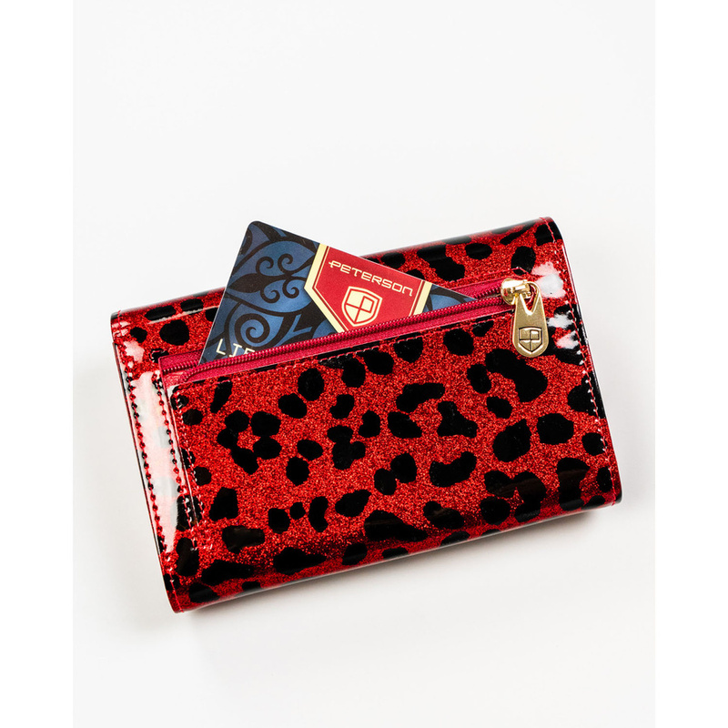 Portfel damski ze skóry ekologicznej i naturalnej w czerwonym kolorze z kieszenią zewnętrzną - Peterson