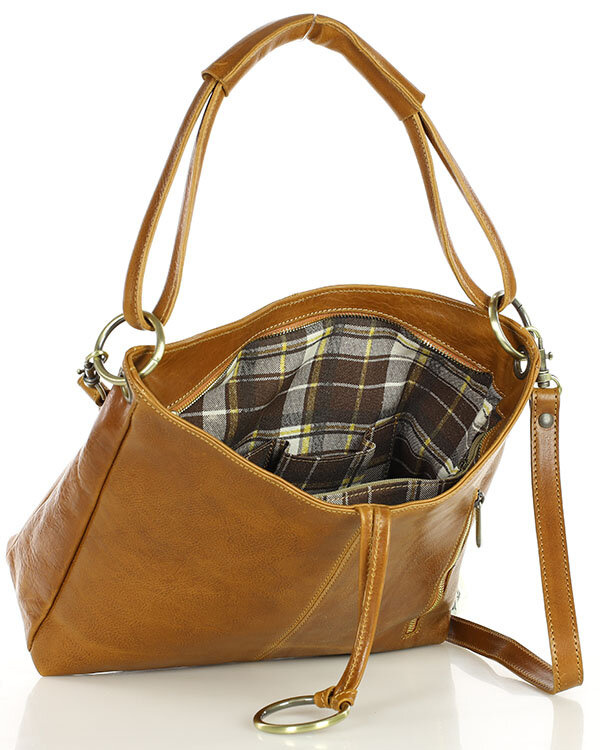 Klasyczna torba skórzana na ramię premium leather - MARCO MAZZINI brąz camel