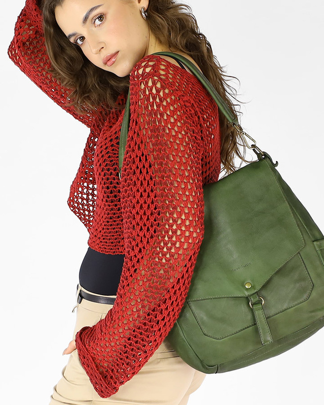 Wygodna torba damska na ramię skóra naturalna vera pelle - MARCO MAZZINI zielona