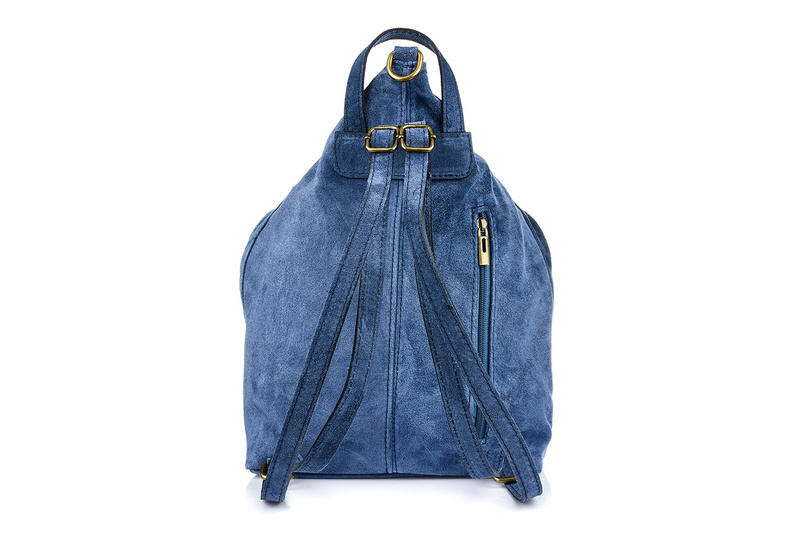 Niebieski Włoski Stylowy Plecak Damski Skórzany Zamsz A4 W14