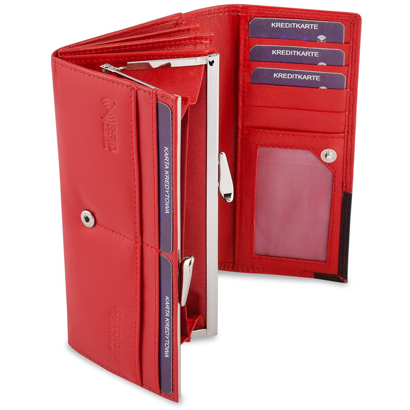Damski skórzany portfel duży poziomy retro RFiD czerwony BELTIMORE 040
