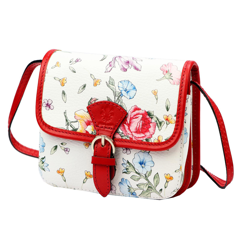 Skórzana damska listonoszka torebka przez ramię w kwiaty Gregorio