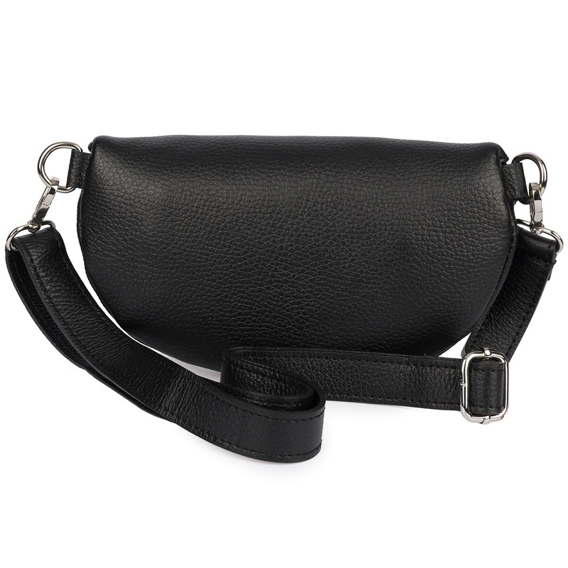 Czarna Damska Skórzana Włoska Saszetka Nerka na pasek B68