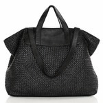 Torba damska pleciona shopper & shoulder leather bag - MAZZINI czarna
