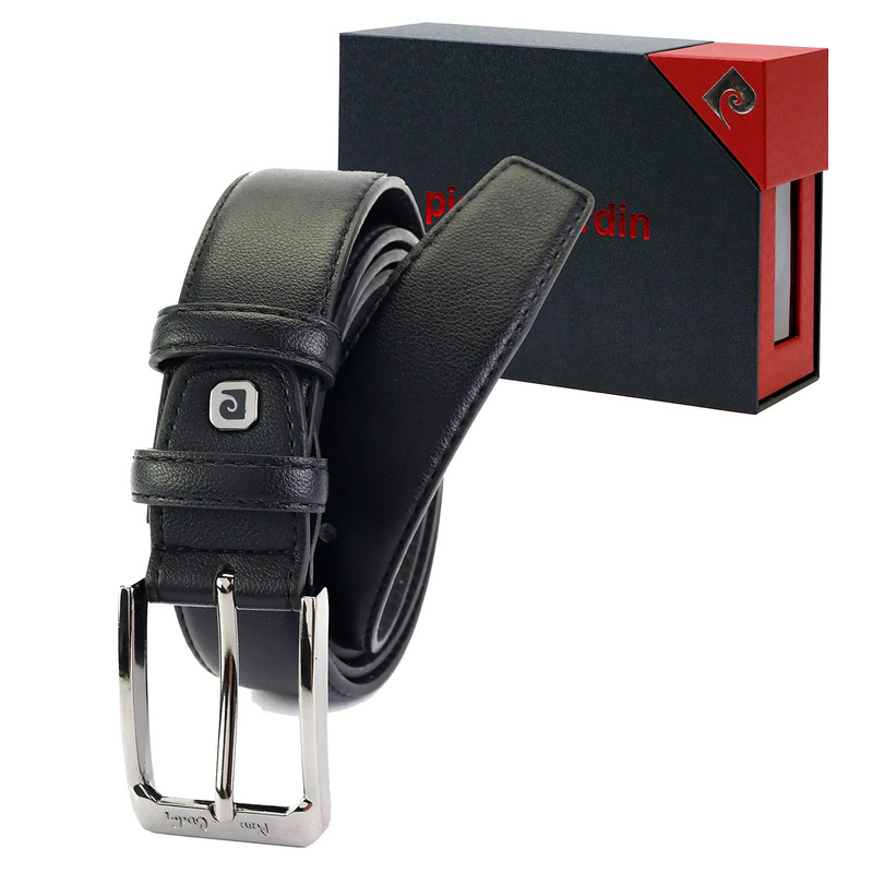 Pierre Cardin czarny męski pasek do spodni skóra naturalna klasyczna klamra