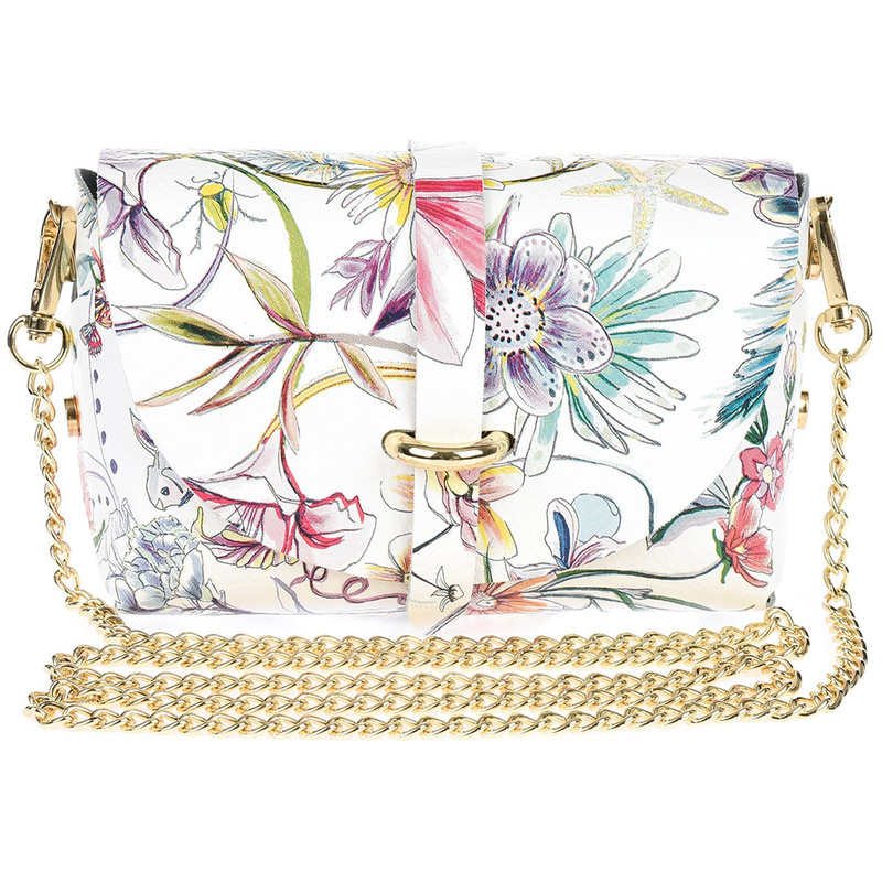 Włoska torebka Skórzana wizytowa na Łańcuszku kwiaty P45