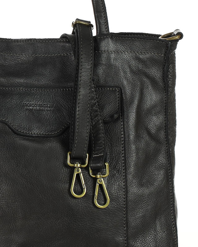 Torba shopper czarna z kieszeniami skóra naturalna – Marco Mazzini