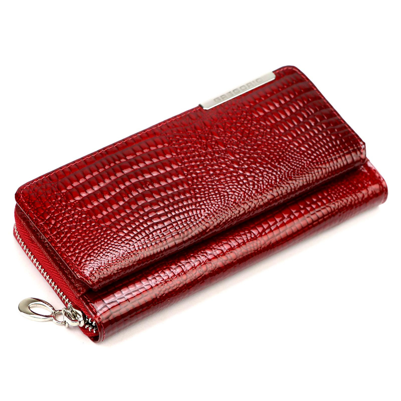 Skórzany duży lakierowany damski portfel Gregorio