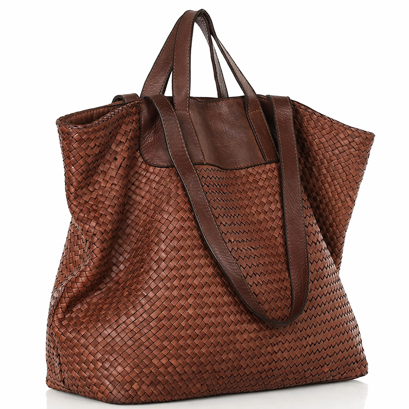 Torba damska pleciona shopper & shoulder leather bag MAZZINI brąz