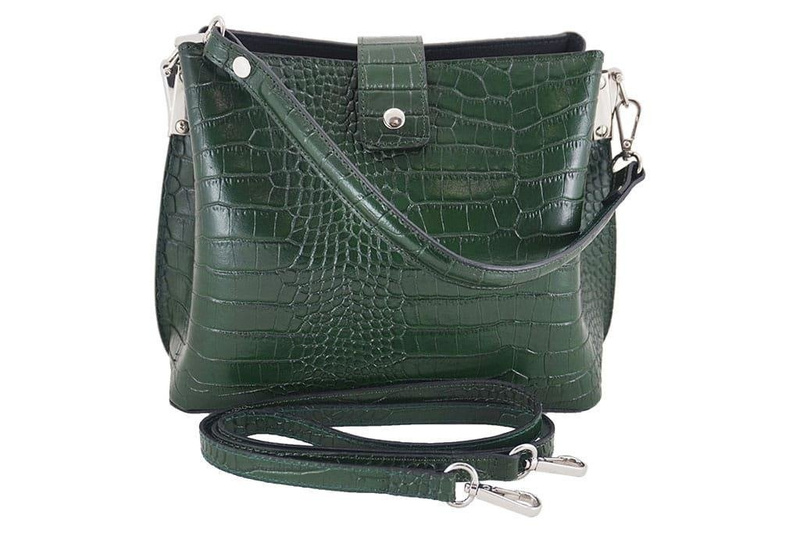 Torebka skórzana na ramię - CROCO - Czarny