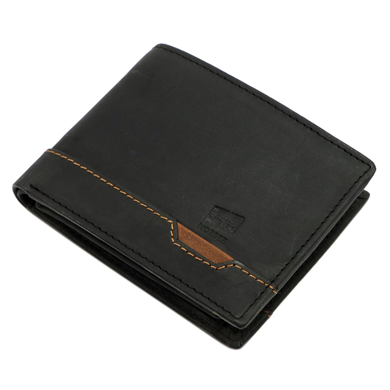 Nordee męski portfel skóra naturalna składany pojemny kompaktowy