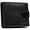 Poziomy, duży portfel męski ze skóry naturalnej w czarnym kolorze zamykany na zatrzask, w zestawie z brelokiem - Peterson
