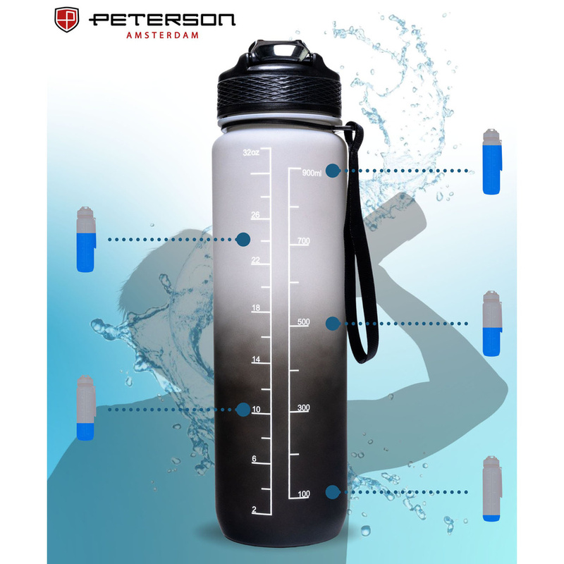Bidon o pojemności 1000ml w biało-czarnym kolorze ze słomką - Peterson