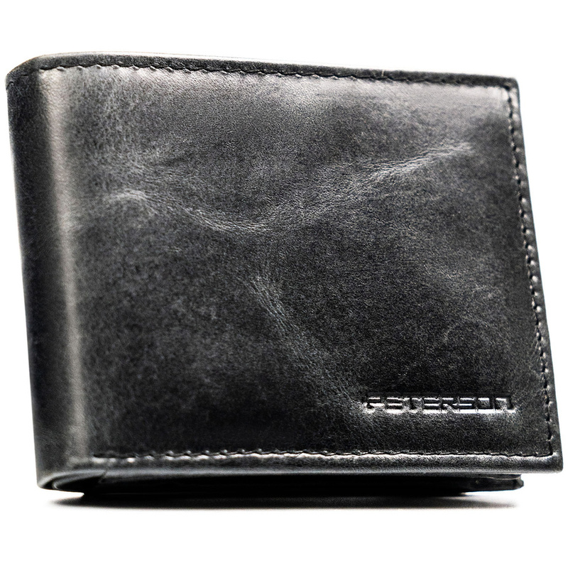 Czarny portfel męski ze skóry naturalnej bez zapięcia zewnętrznego - Peterson