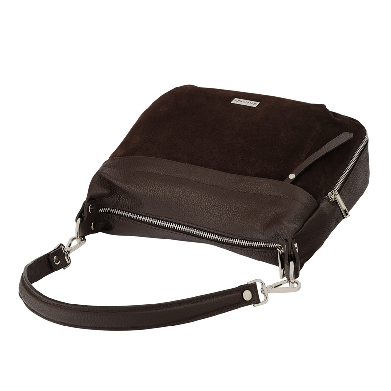 Skórzana torebka z zamszowym akcentem - Brązowa ciemna