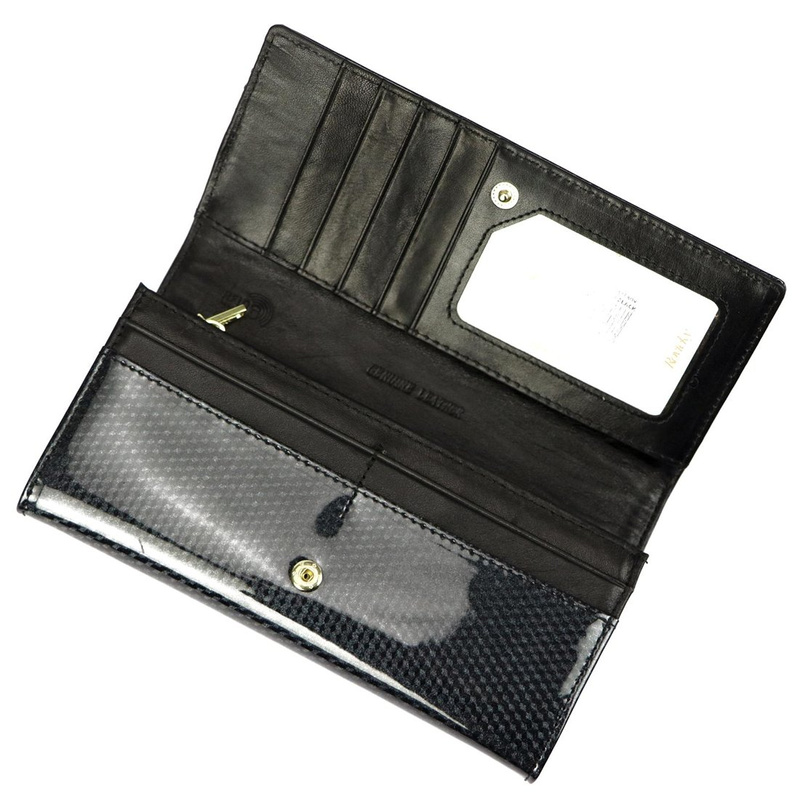 Rovicky klasyczny podłużny portfel duży skóra naturalna lakierowana RFID