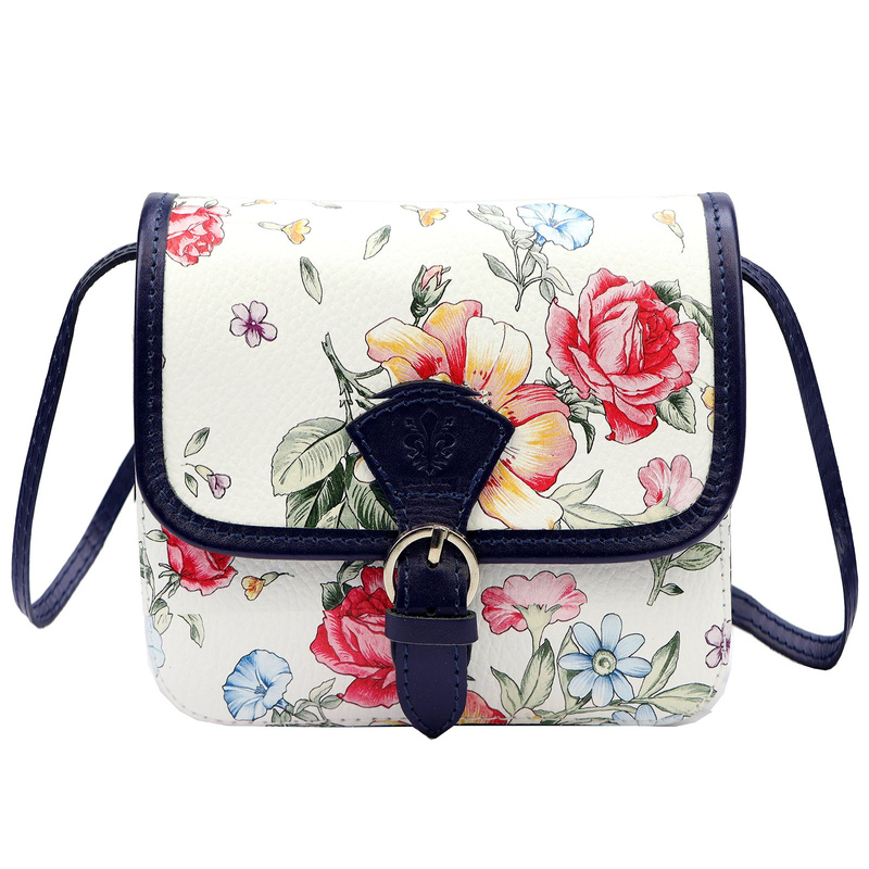 Skórzana damska listonoszka torebka przez ramię w kwiaty Gregorio