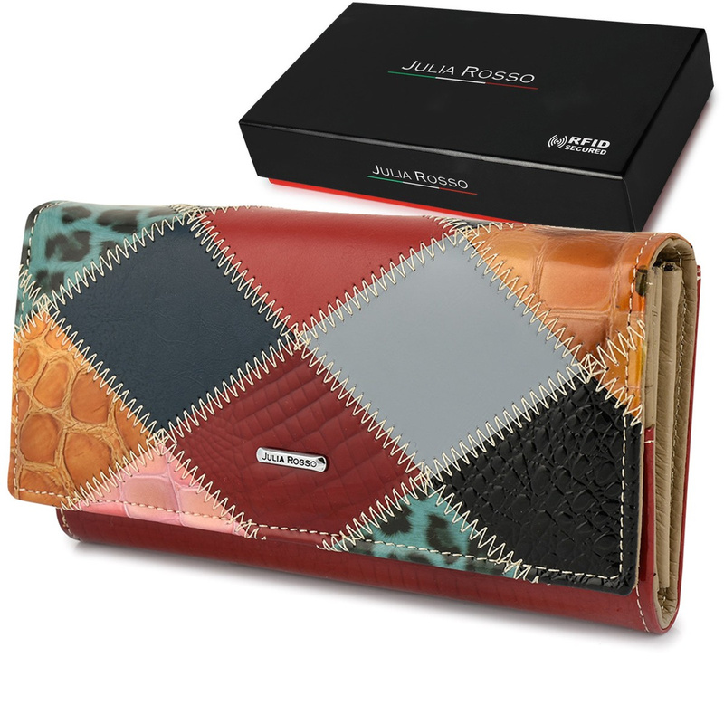 Portfel patchwork boho Julia Rososo skóra duży pudełko M94