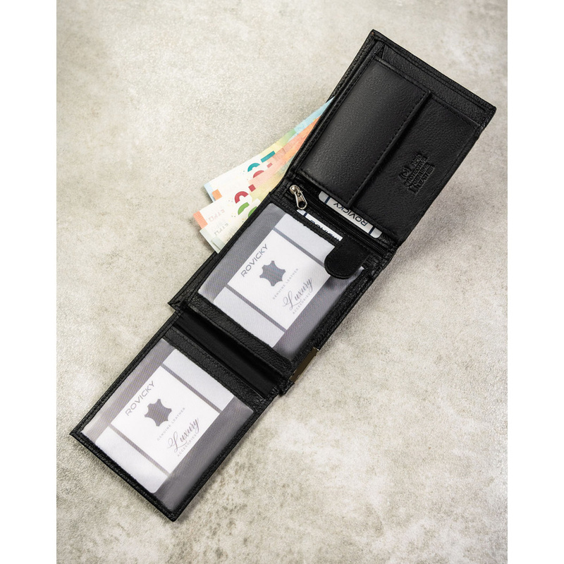 Duży portfel męski ze skóry naturalnej w czarnym kolorze z systemem RFID - 4U Cavaldi